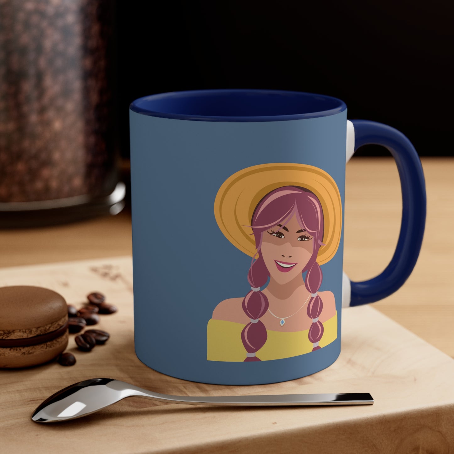 Happy Woman with Rose Hair Aesthetic Art Accent Coffee Mug 11oz