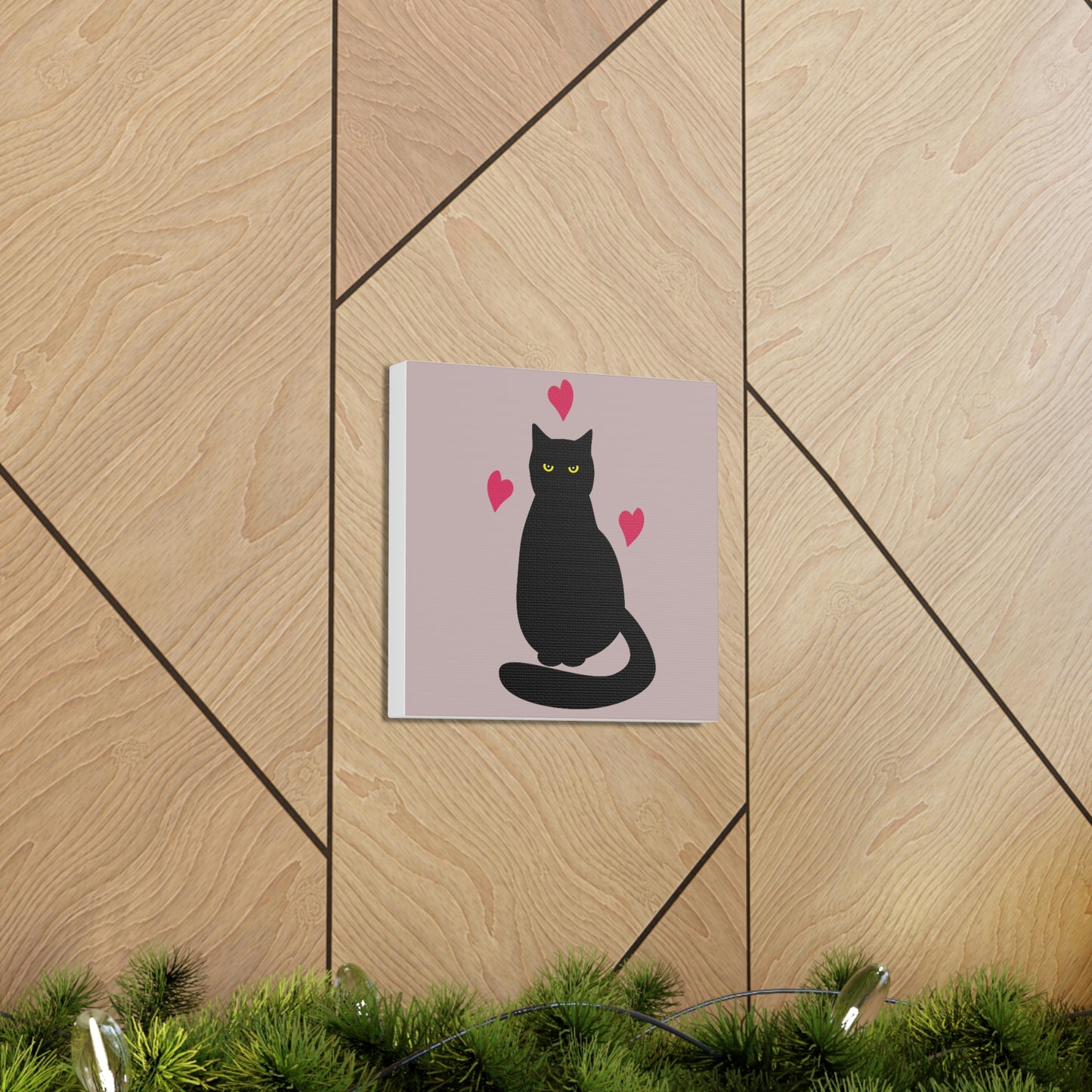 Black Cat with Heart Love Aesthetic Classic Art Canvas Gallery Wraps