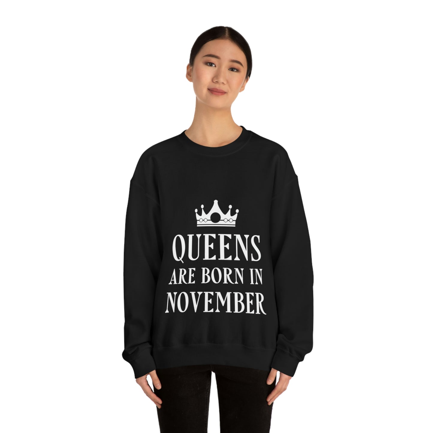 Queens Are Born in November Happy Birthday Unisex Heavy Blend™ Crewneck Sweatshirt