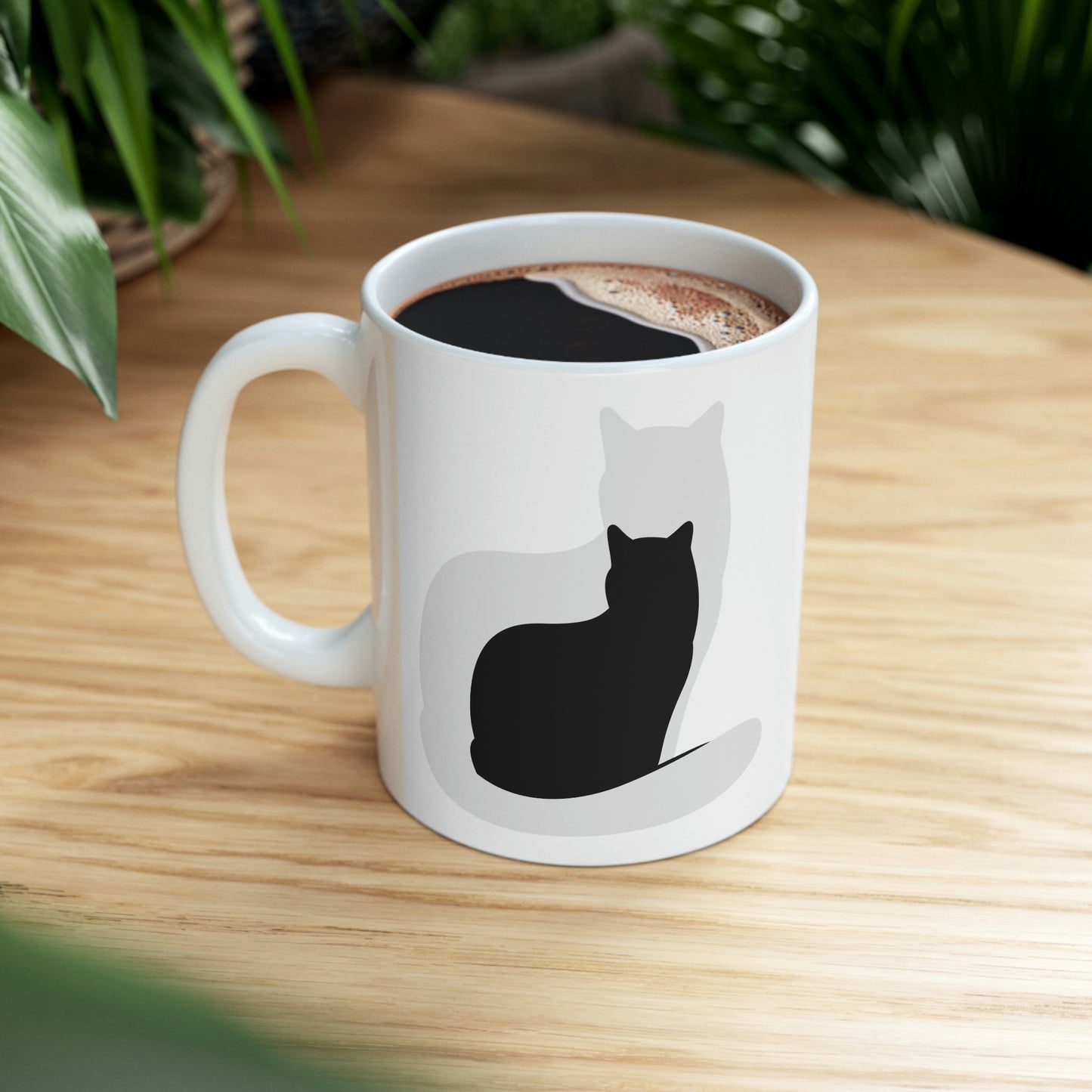 Black White Cat with Shadow Zen Animals Lovers Ceramic Mug 11oz