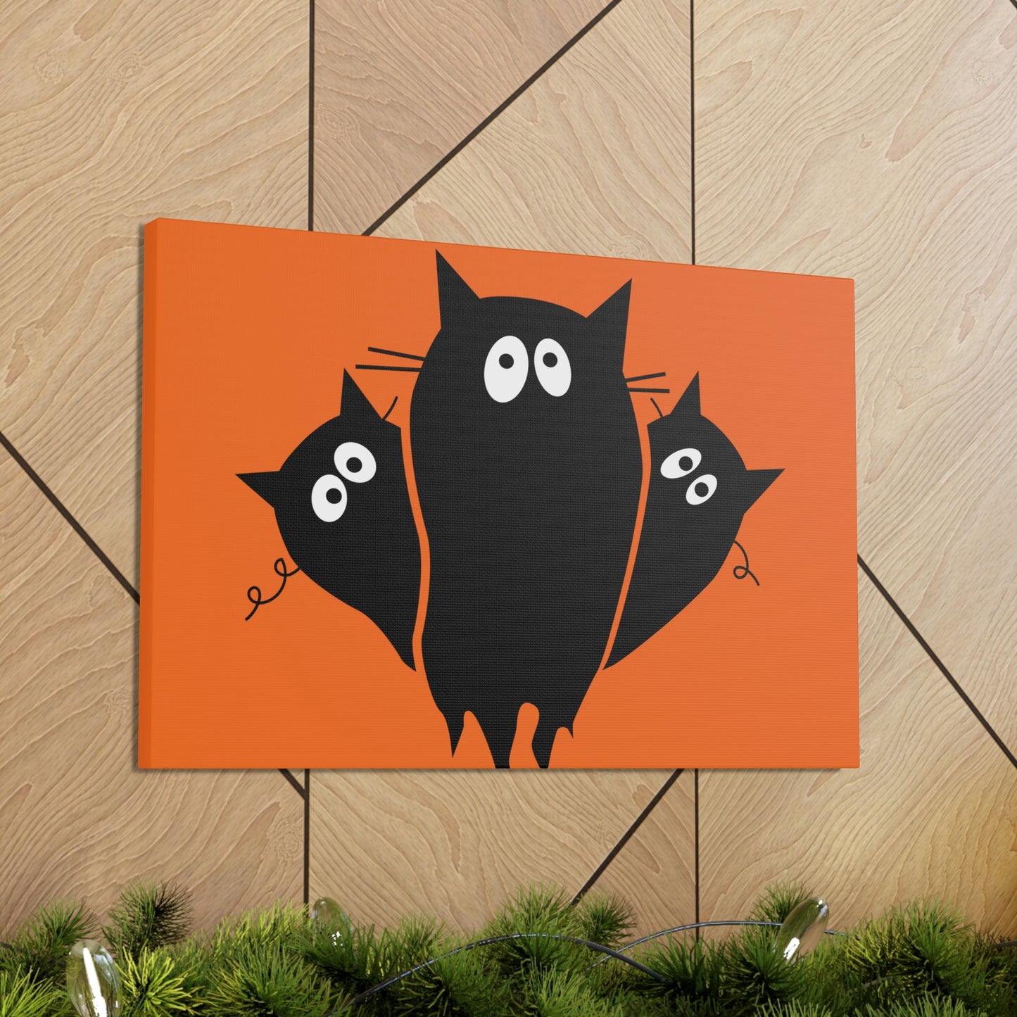 Funny Black Cats Lovers Watching Eyes Cartoon Halloween Meme Aesthetic Classic Art Canvas Gallery Wraps