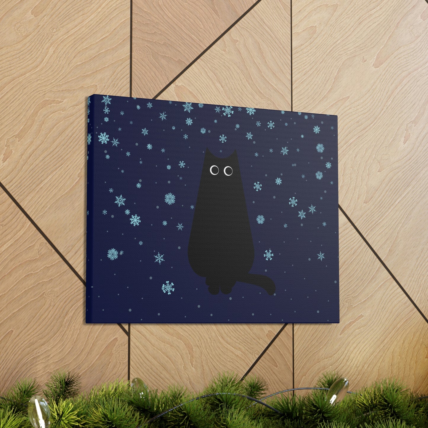 Black Cat Winter Snowflake Anime Art Classic Art Canvas Gallery Wraps