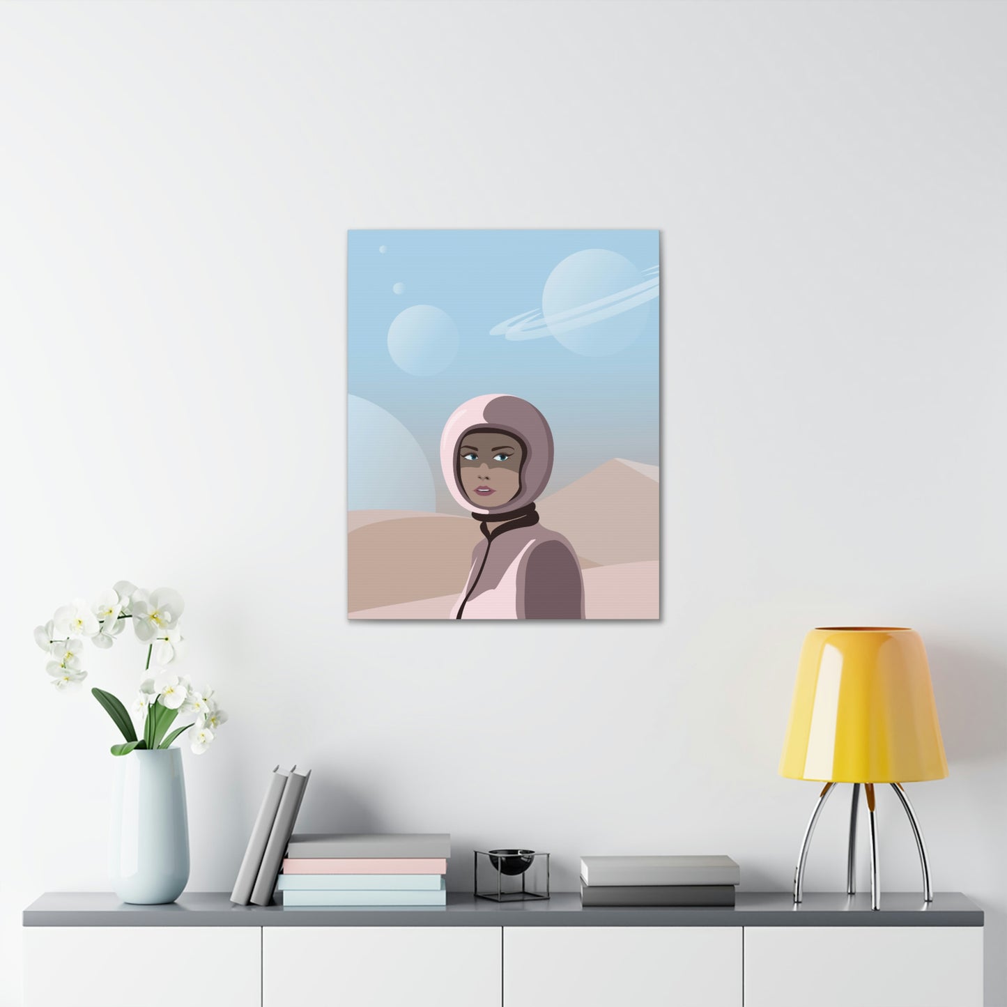 Astronaut Woman Aliens Minimal Aesthetic Classic Art Canvas Gallery Wraps