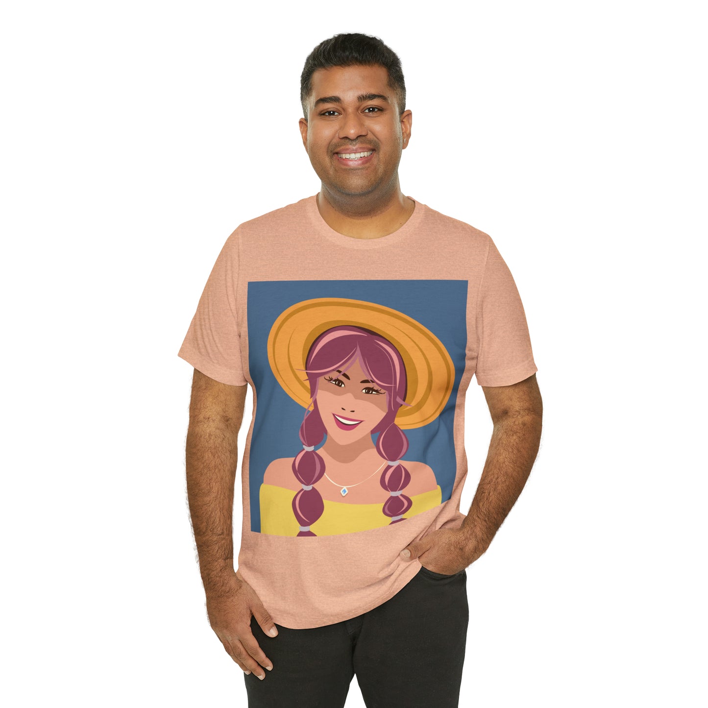 Happy Woman with Rose Hair Aesthetic Art Unisex Jersey Short Sleeve T-Shirt