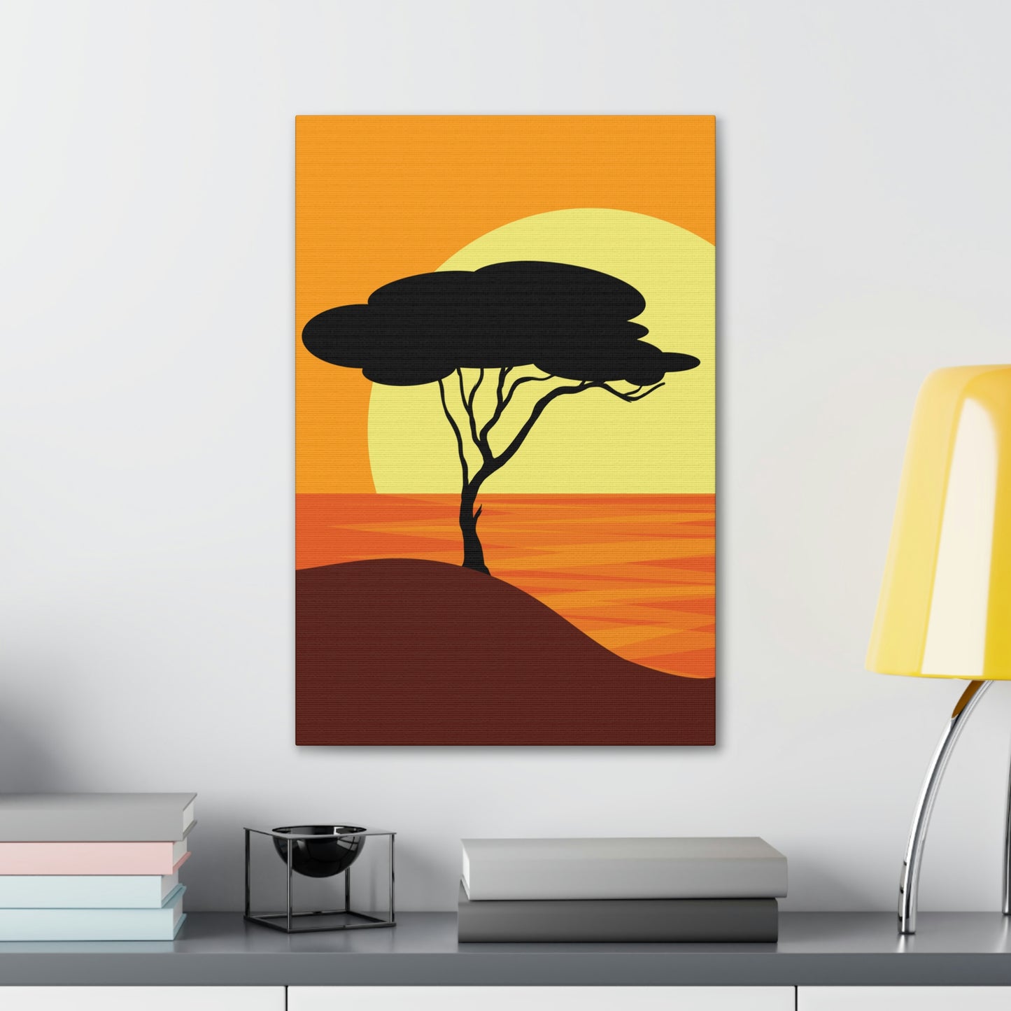 Africa Savanna Sunset Minimal Landscape View Aesthetic Classic Art Canvas Gallery Wraps