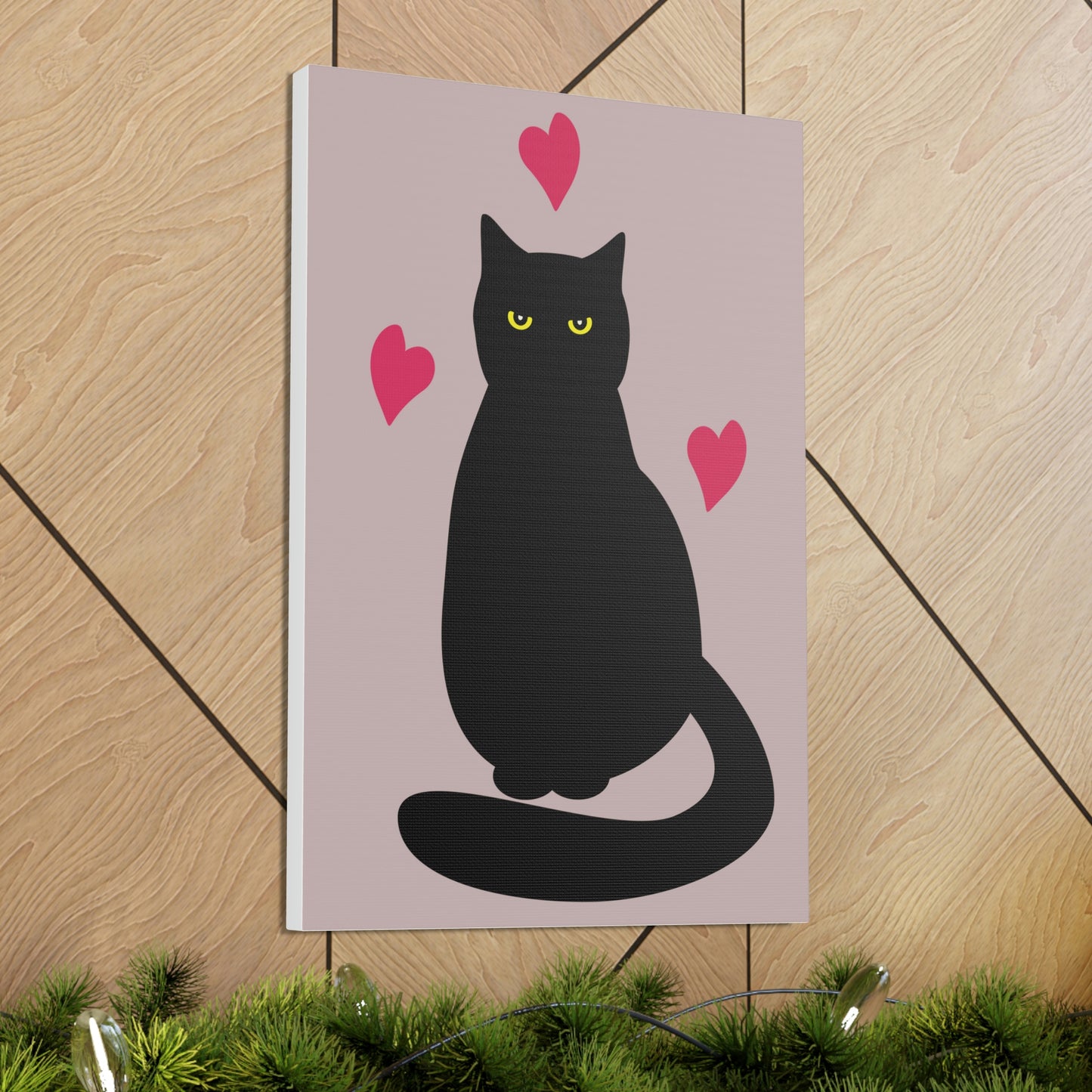 Black Cat with Heart Love Aesthetic Classic Art Canvas Gallery Wraps