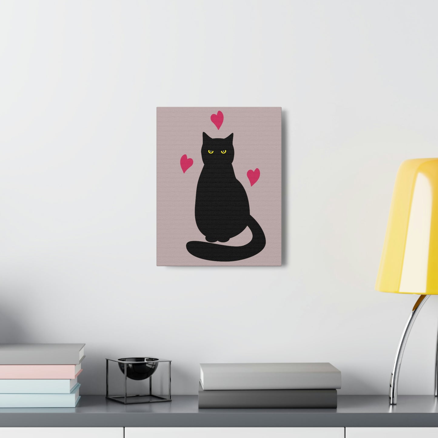 Black Cat with Heart Love Aesthetic Classic Art Canvas Gallery Wraps