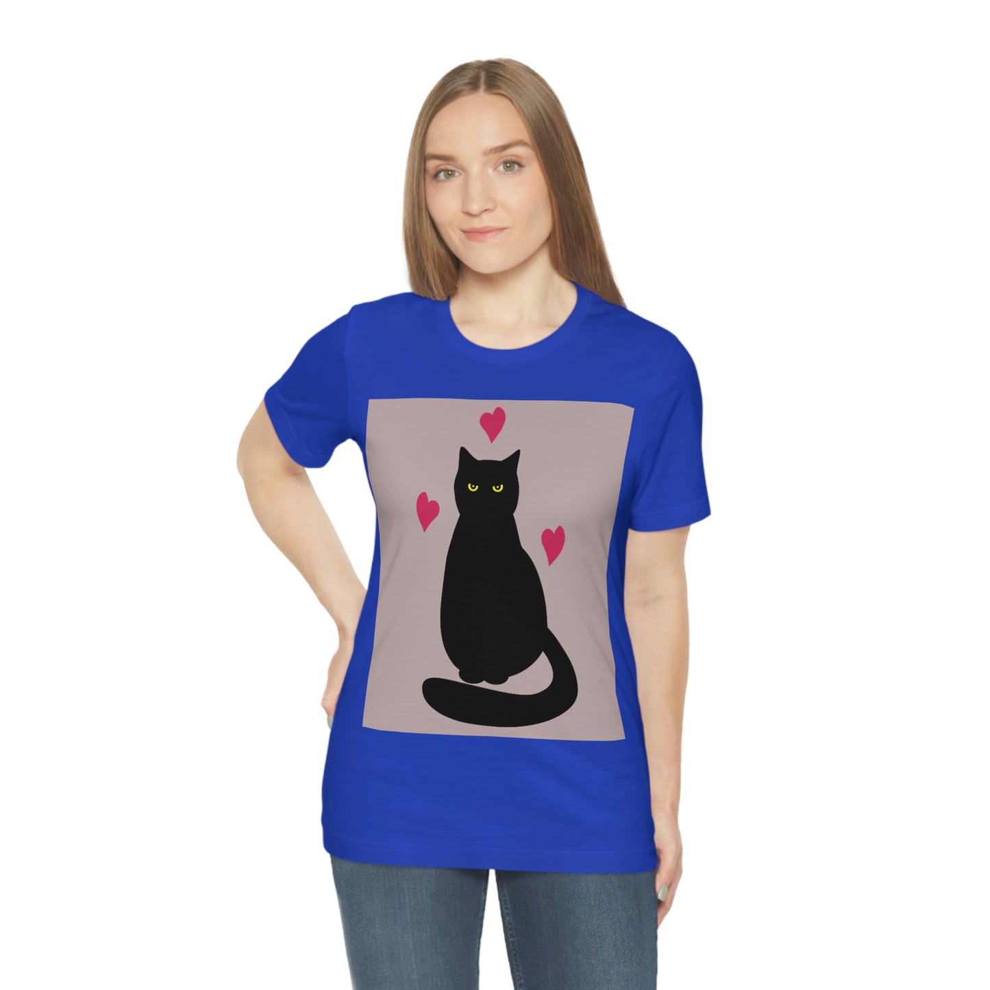 Black Cat with Heart Love Unisex Jersey Short Sleeve T-Shirt