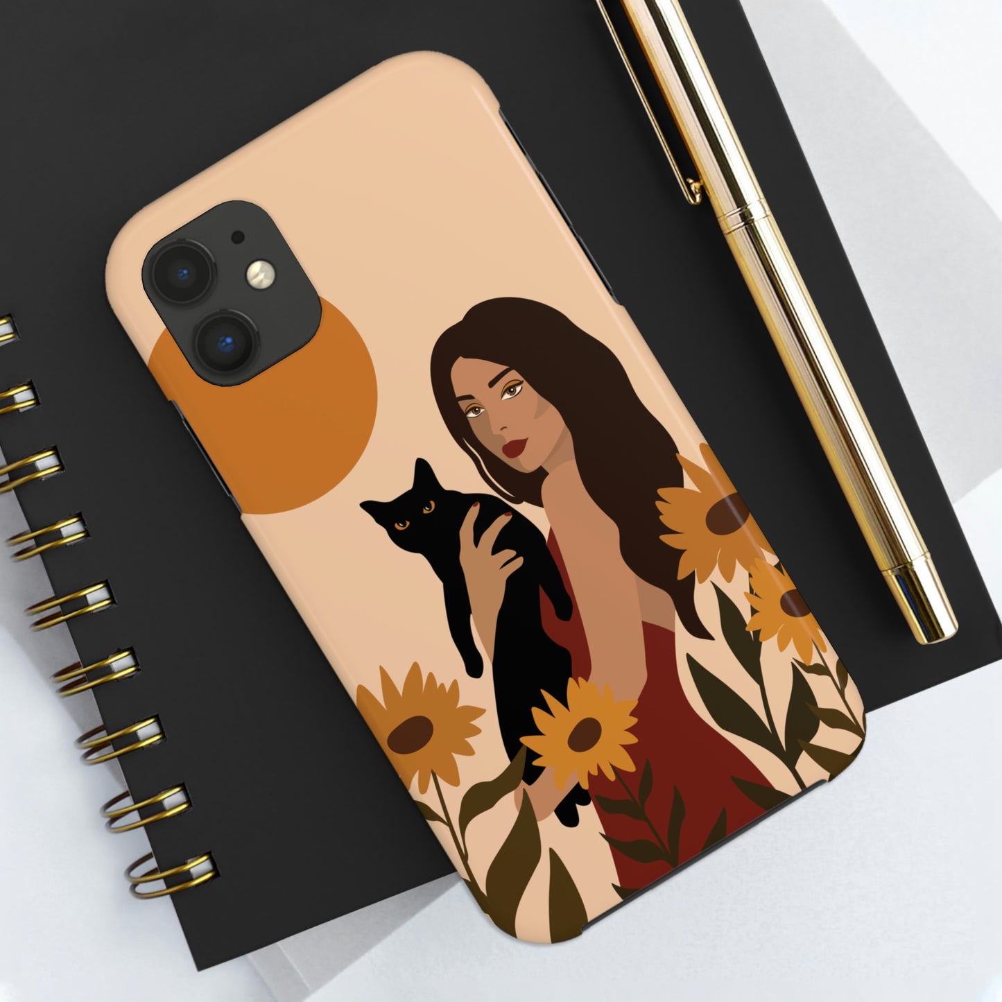 Woman with Black Cat Mininal Sunflowers Aesthetic Art Tough Phone Cases Case-Mate