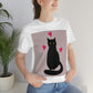 Black Cat with Heart Love Unisex Jersey Short Sleeve T-Shirt