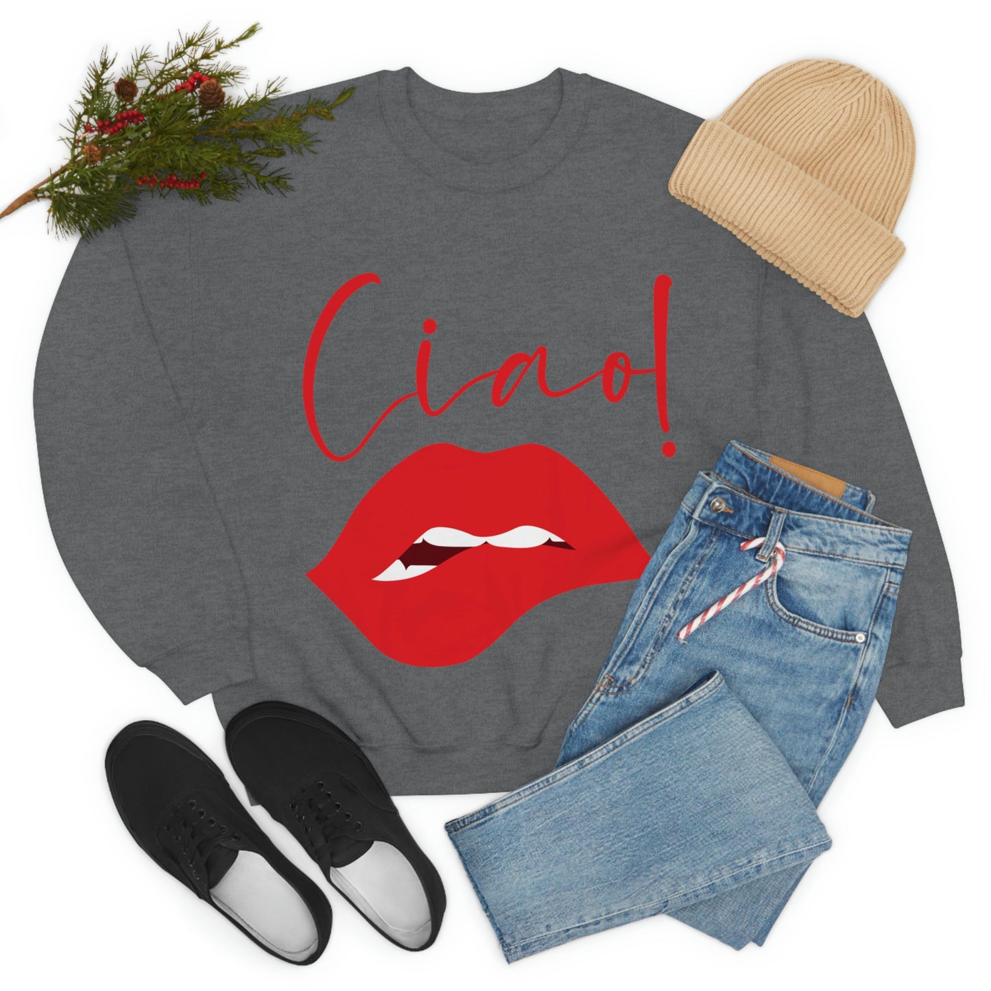 Ciao Hello Goodbye Red Lips Lipstick Unisex Heavy Blend™ Crewneck Sweatshirt