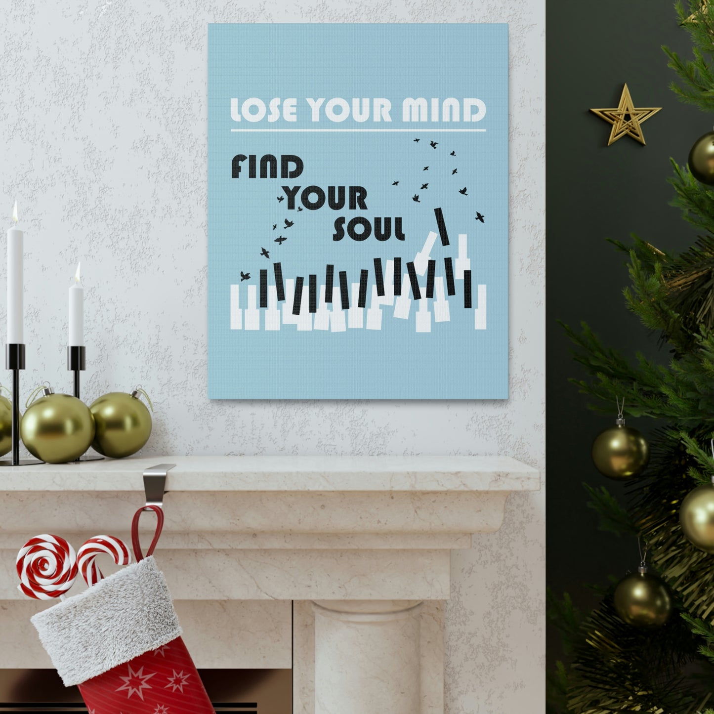 Lose Your Mind Find your Soul Flying birds Piano Keys Music Aesthetic Classic Art Canvas Gallery Wraps