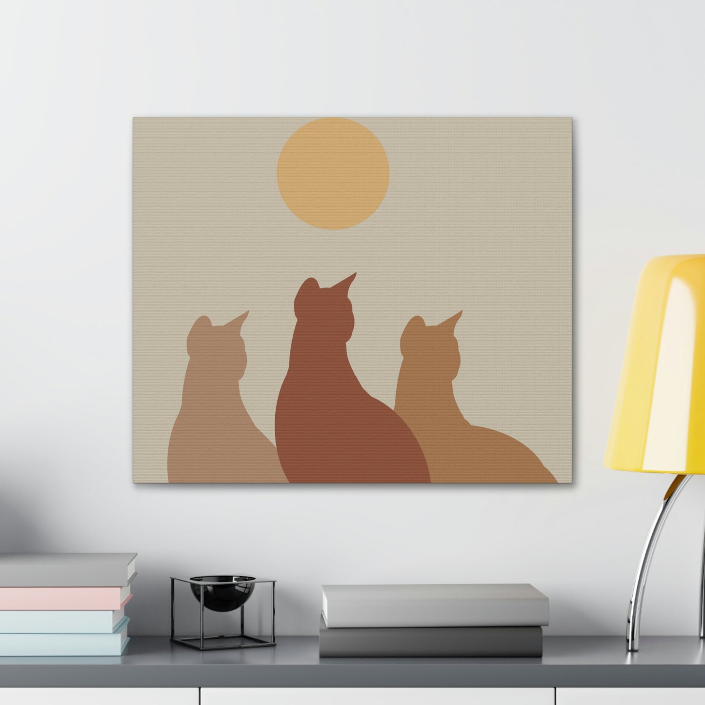 Abstract Boho Cats Relaxed Aesthetic Beige Minimalist Classic Art Canvas Gallery Wraps