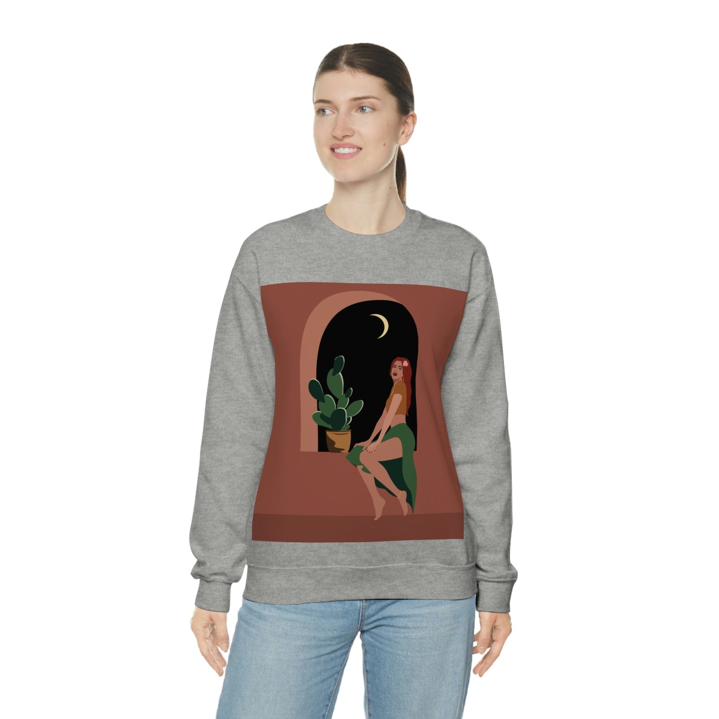 Island Girl Siesta Freen Plant Boho Style Art Unisex Heavy Blend™ Crewneck Sweatshirt