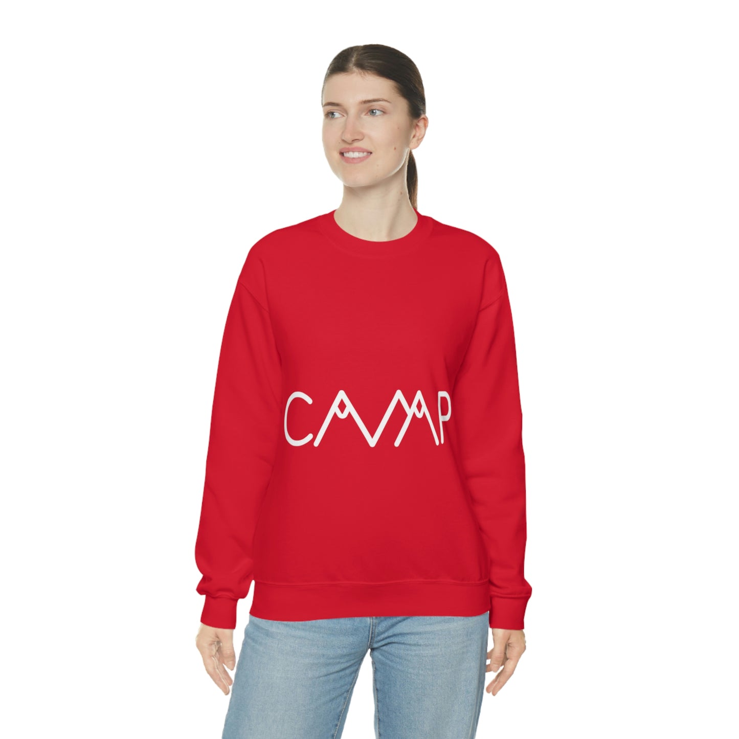 Camping Typography Minimal Art White Text Unisex Heavy Blend™ Crewneck Sweatshirt