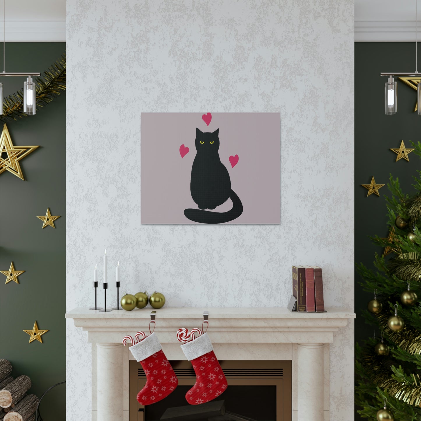 Black Cat with Heart Love Aesthetic Classic Art Canvas Gallery Wraps