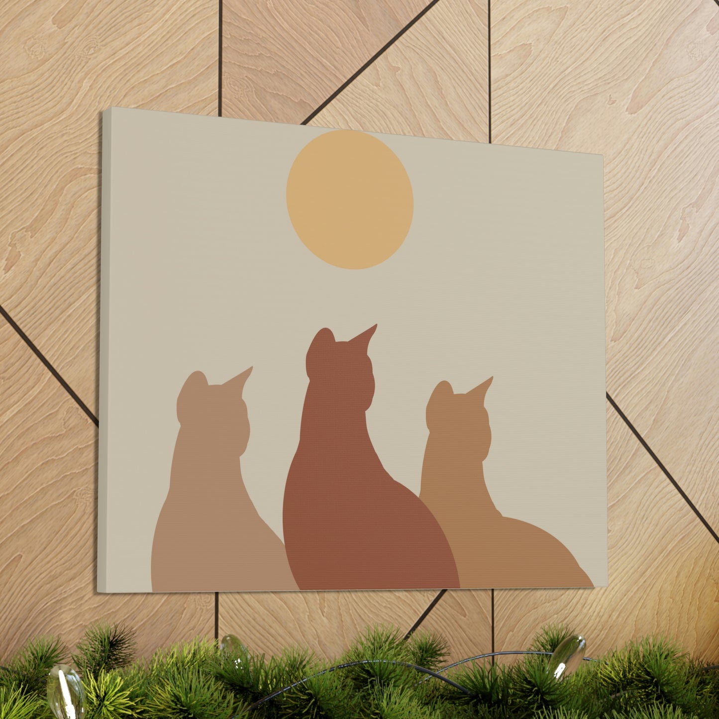 Abstract Boho Cats Relaxed Aesthetic Beige Minimalist Classic Art Canvas Gallery Wraps