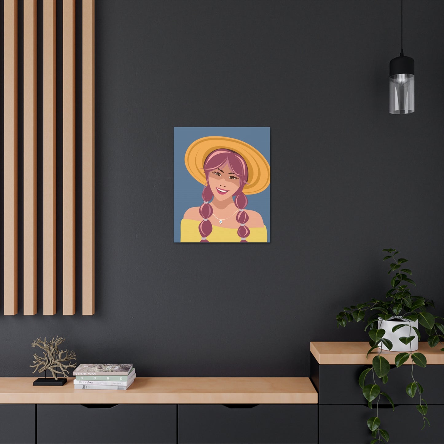 Happy Woman with Rose Hair Aesthetic Art Canvas Gallery Wraps