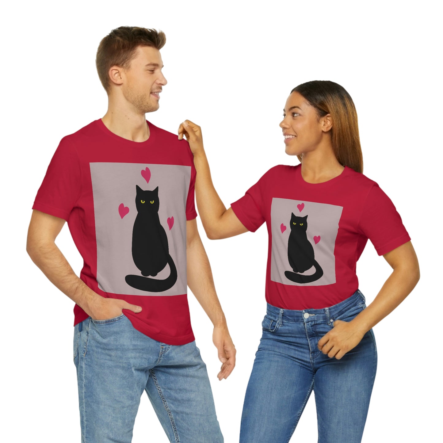 Black Cat with Heart Love Unisex Jersey Short Sleeve T-Shirt