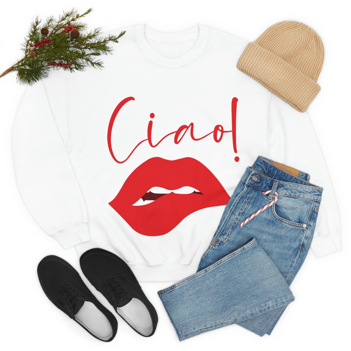 Ciao Hello Goodbye Red Lips Lipstick Unisex Heavy Blend™ Crewneck Sweatshirt