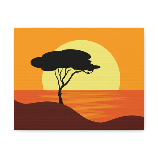 Africa Savanna Sunset Minimal Landscape View Aesthetic Classic Art Canvas Gallery Wraps