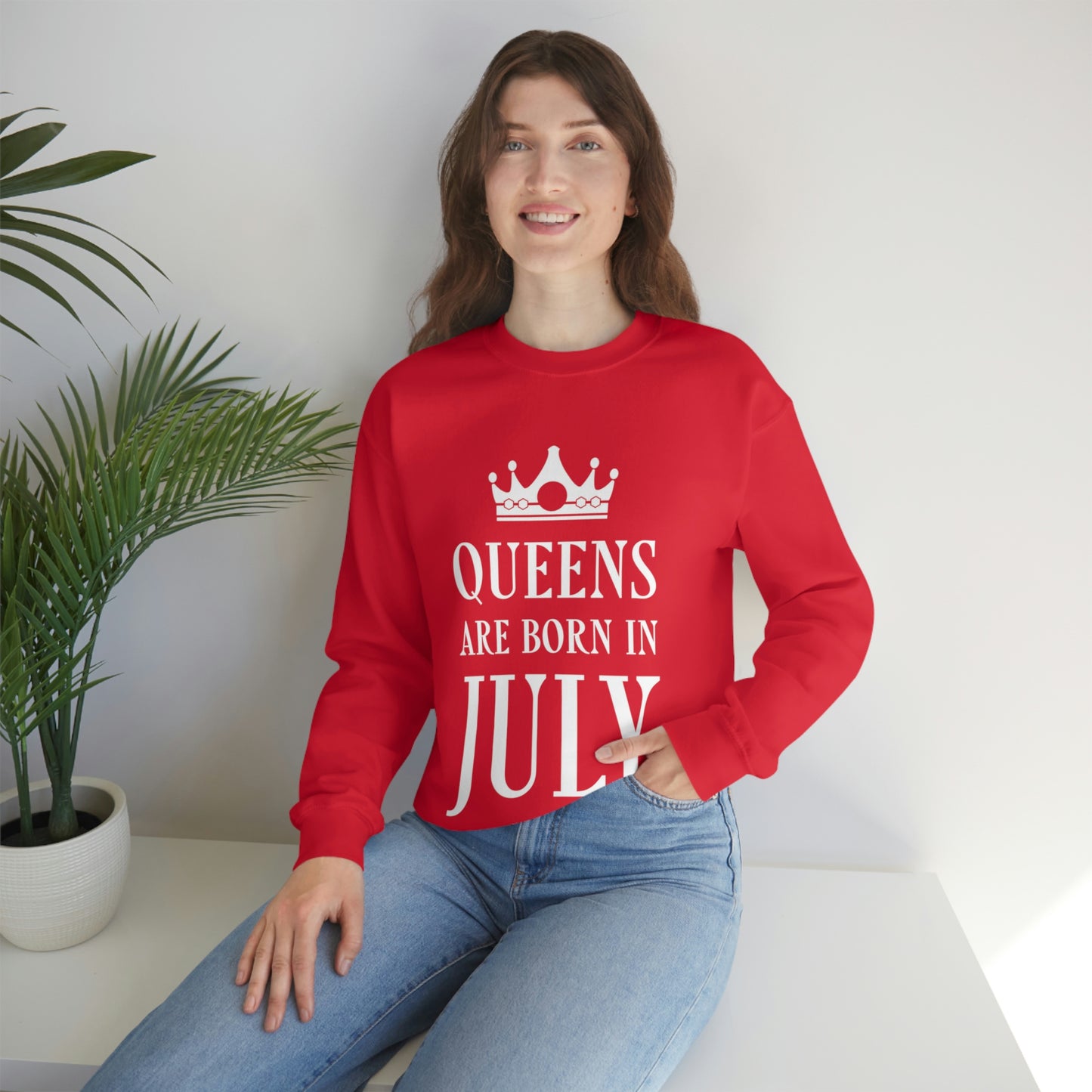 Queens Are Born in July Happy Birthday Unisex Heavy Blend™ Crewneck Sweatshirt