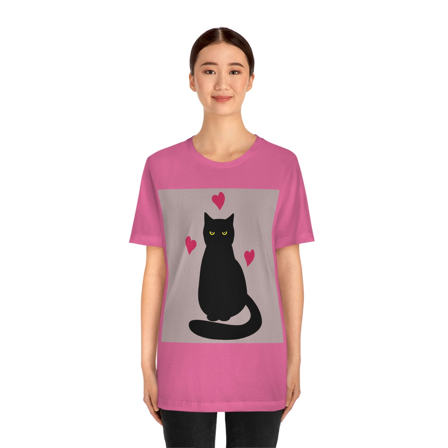 Black Cat with Heart Love Unisex Jersey Short Sleeve T-Shirt