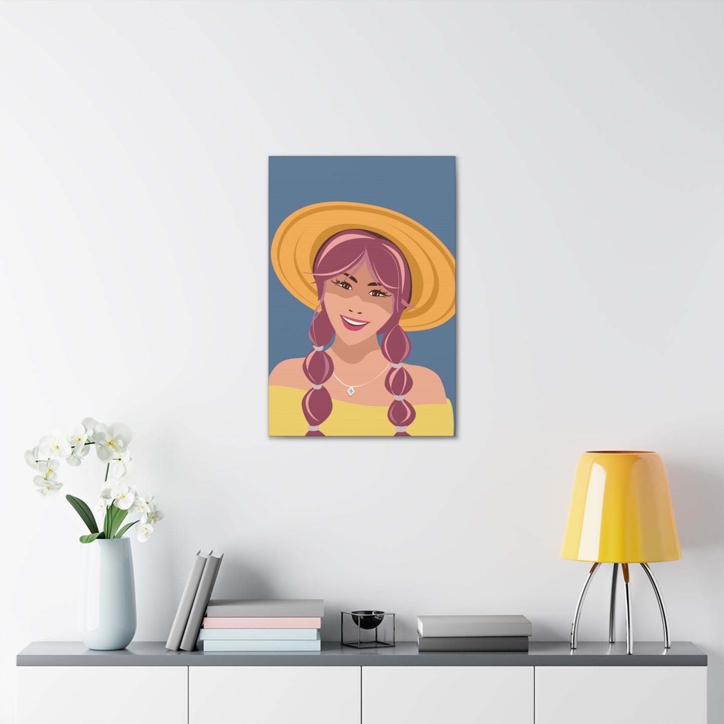 Happy Woman with Rose Hair Aesthetic Art Canvas Gallery Wraps