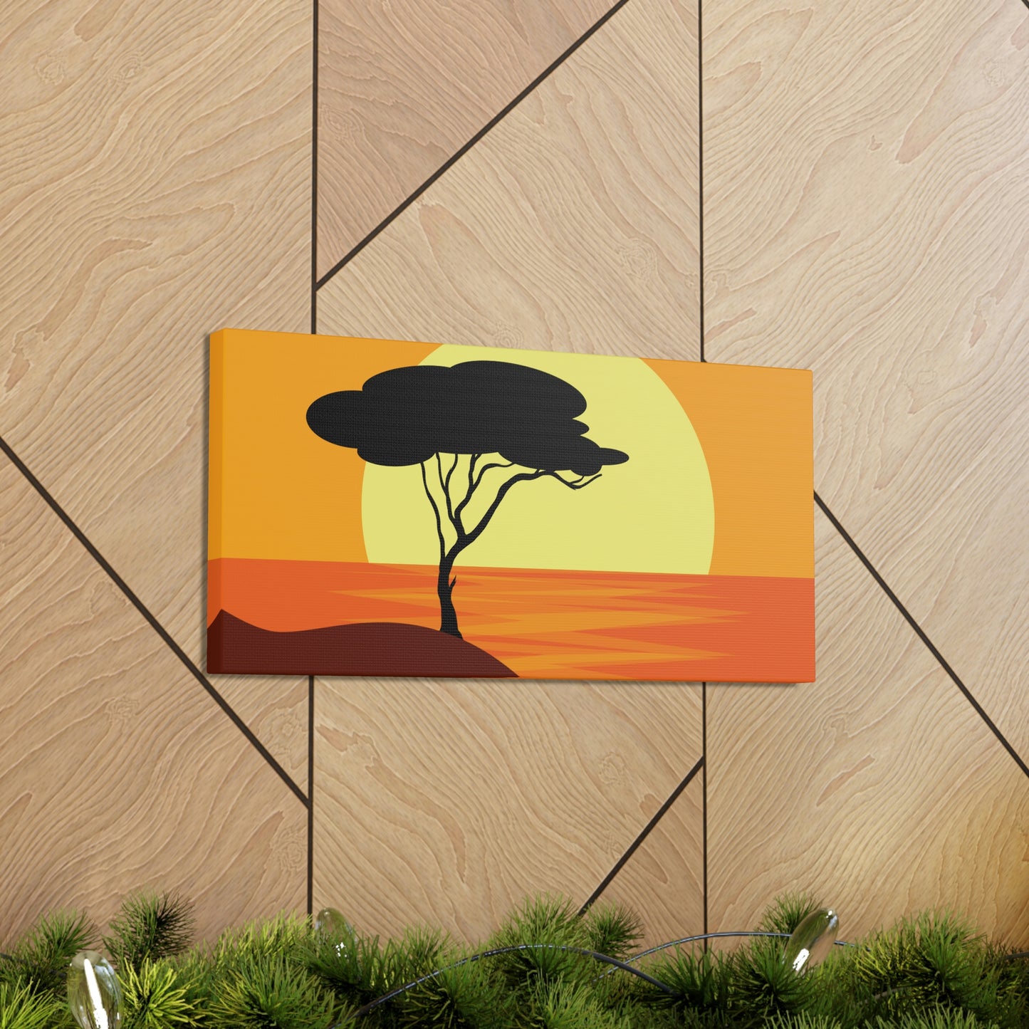 Africa Savanna Sunset Minimal Landscape View Aesthetic Classic Art Canvas Gallery Wraps