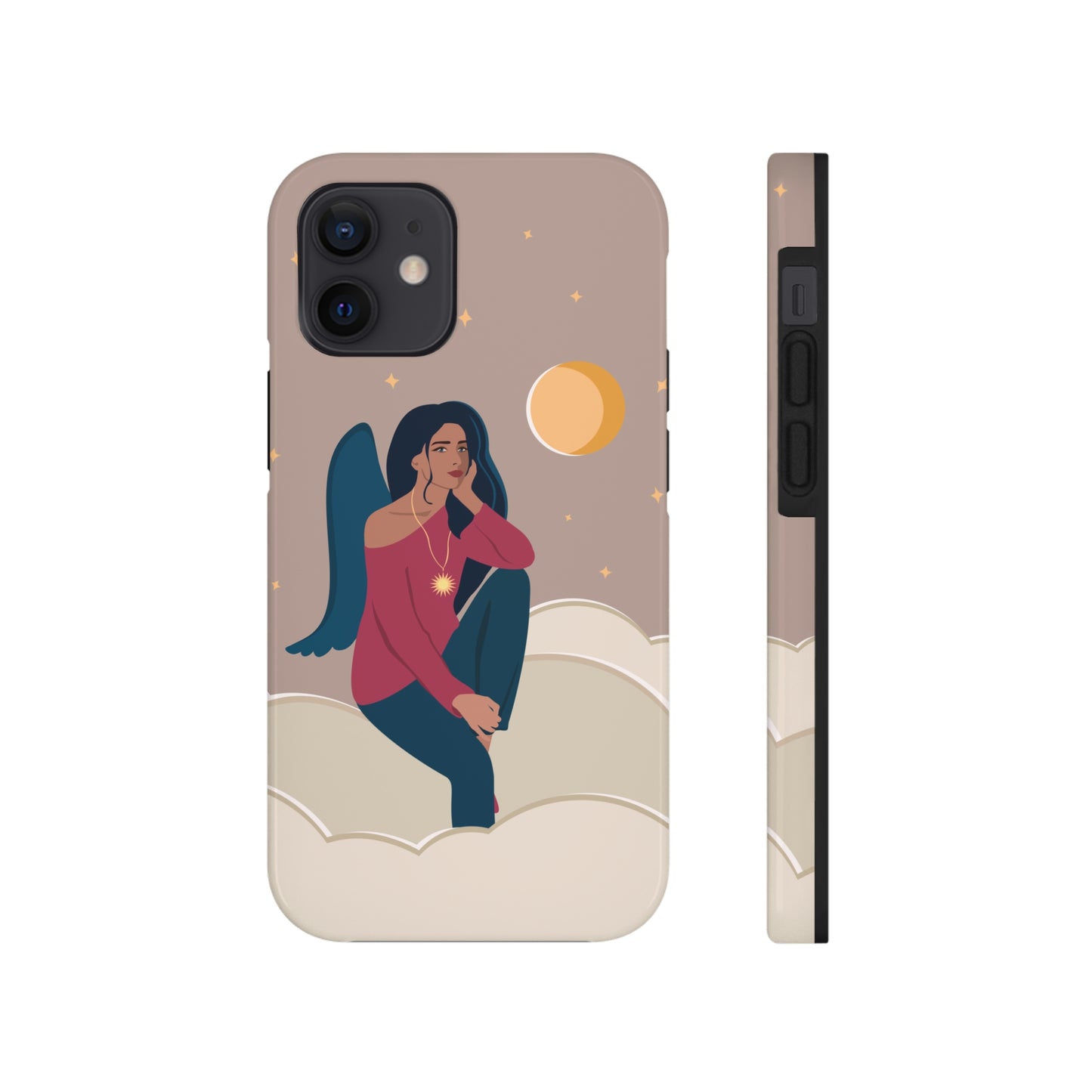 Women Angel Portrait Sitting On Clouds Cartoon Art Tough Phone Cases Case-Mate