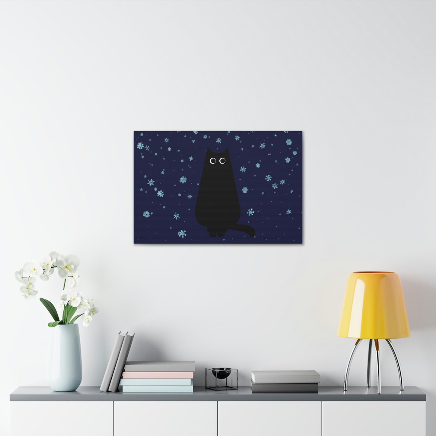 Black Cat Winter Snowflake Anime Art Classic Art Canvas Gallery Wraps