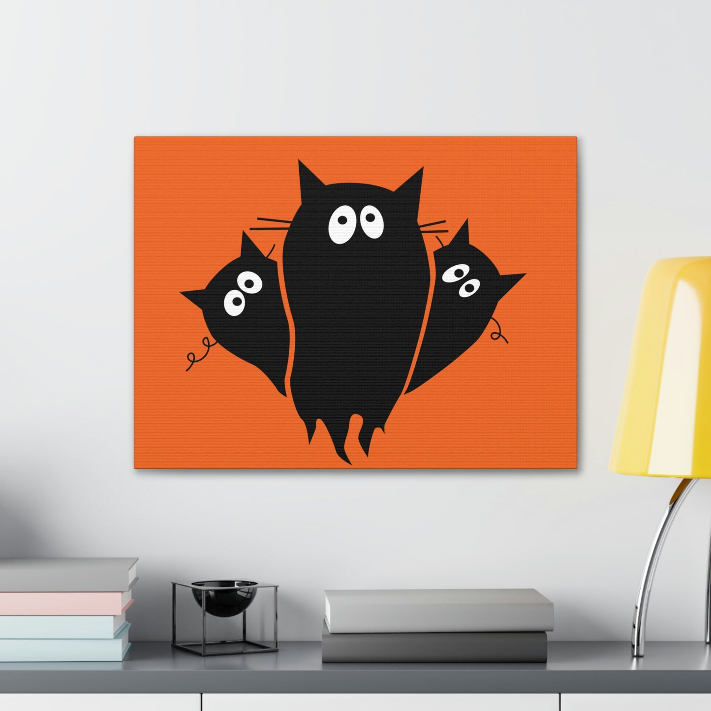 Funny Black Cats Lovers Watching Eyes Cartoon Halloween Meme Aesthetic Classic Art Canvas Gallery Wraps