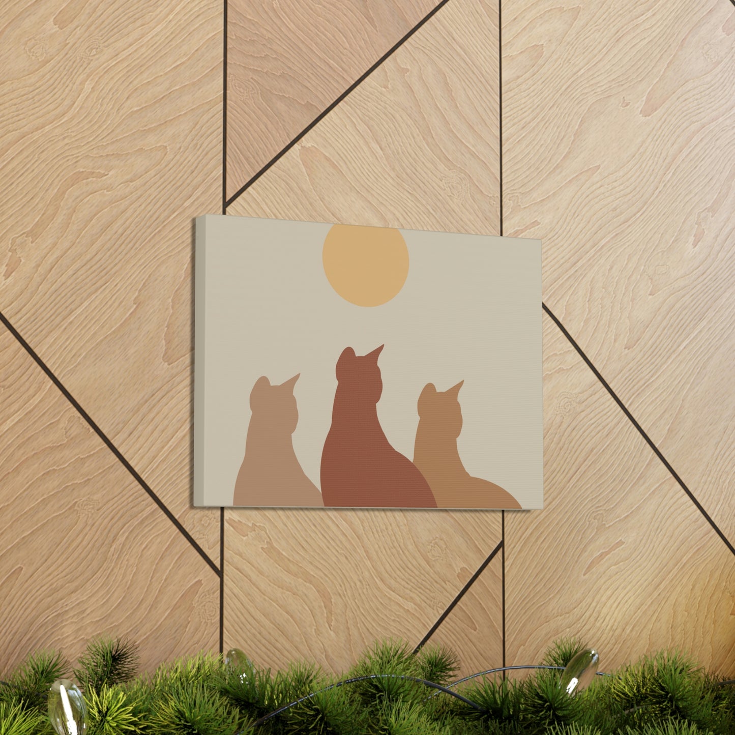 Abstract Boho Cats Relaxed Aesthetic Beige Minimalist Classic Art Canvas Gallery Wraps