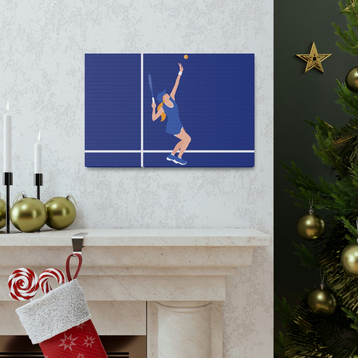 Tennis Player Blue Art Sports Team Classic Art Canvas Gallery Wraps