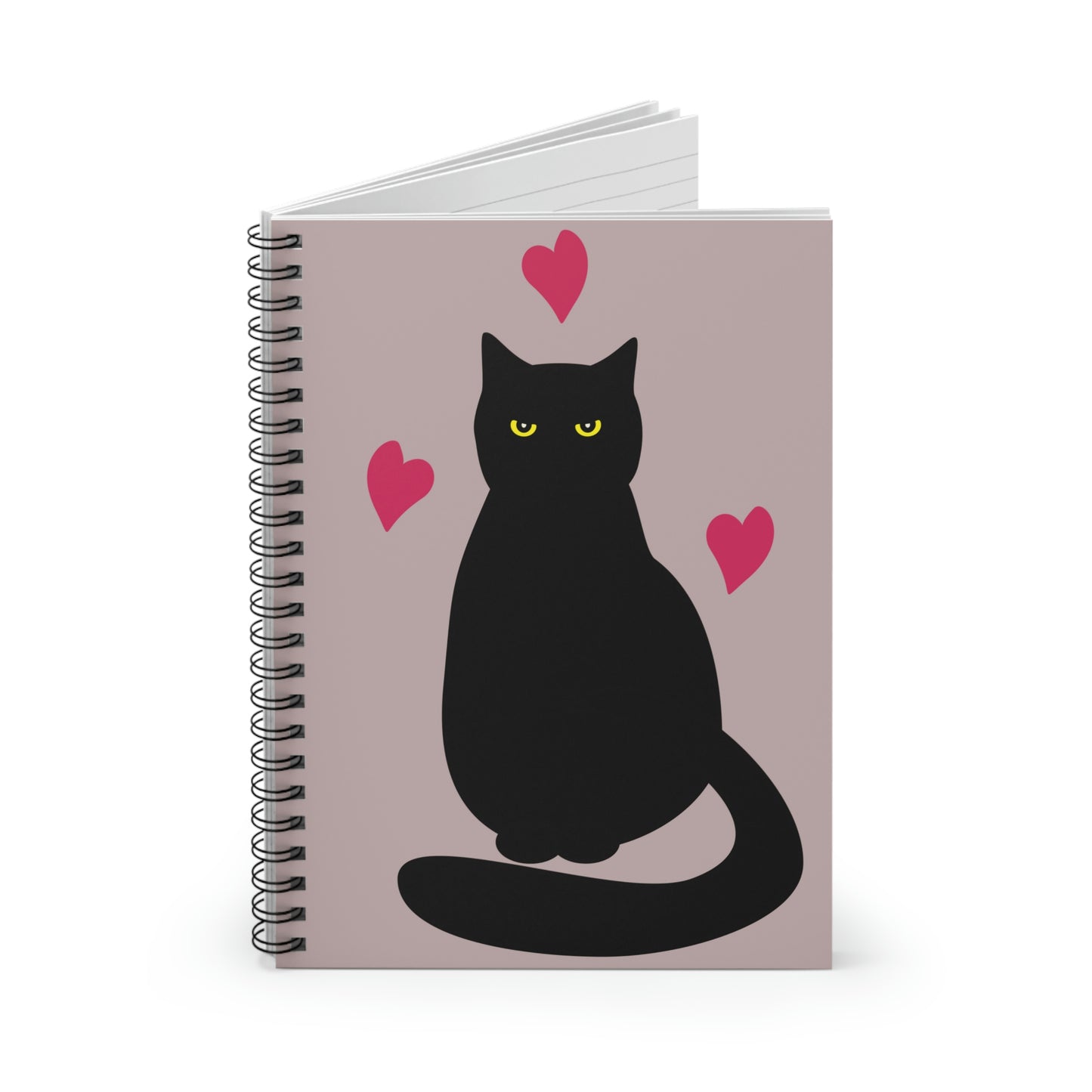 Black Cat with Heart Love Aesthetic Art Spiral Notebook Ruled Line