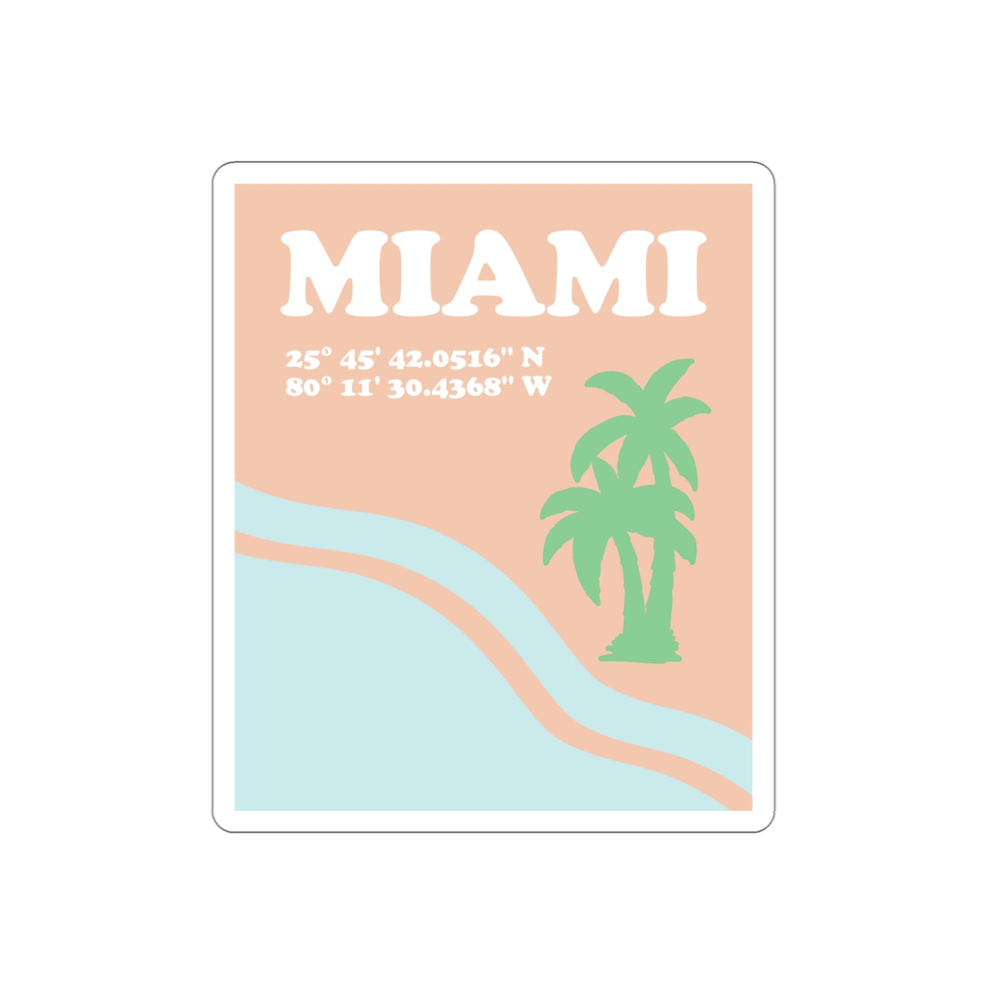 Miami Beach Florida Coordinates Minimal Art Die-Cut Sticker