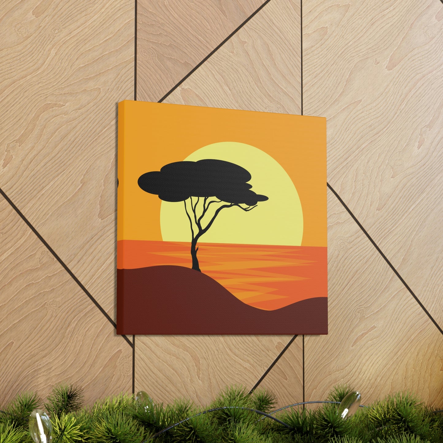 Africa Savanna Sunset Minimal Landscape View Aesthetic Classic Art Canvas Gallery Wraps