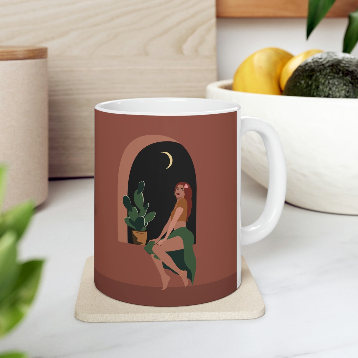 Island Girl Siesta Freen Plant Boho Style Art Ceramic Mug 11oz