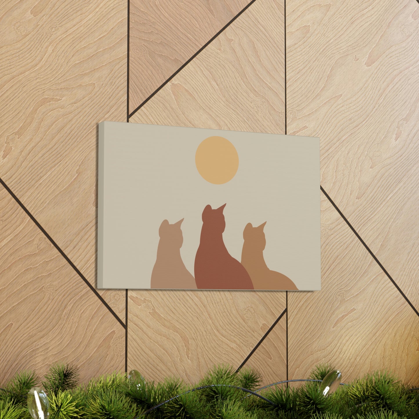 Abstract Boho Cats Relaxed Aesthetic Beige Minimalist Classic Art Canvas Gallery Wraps