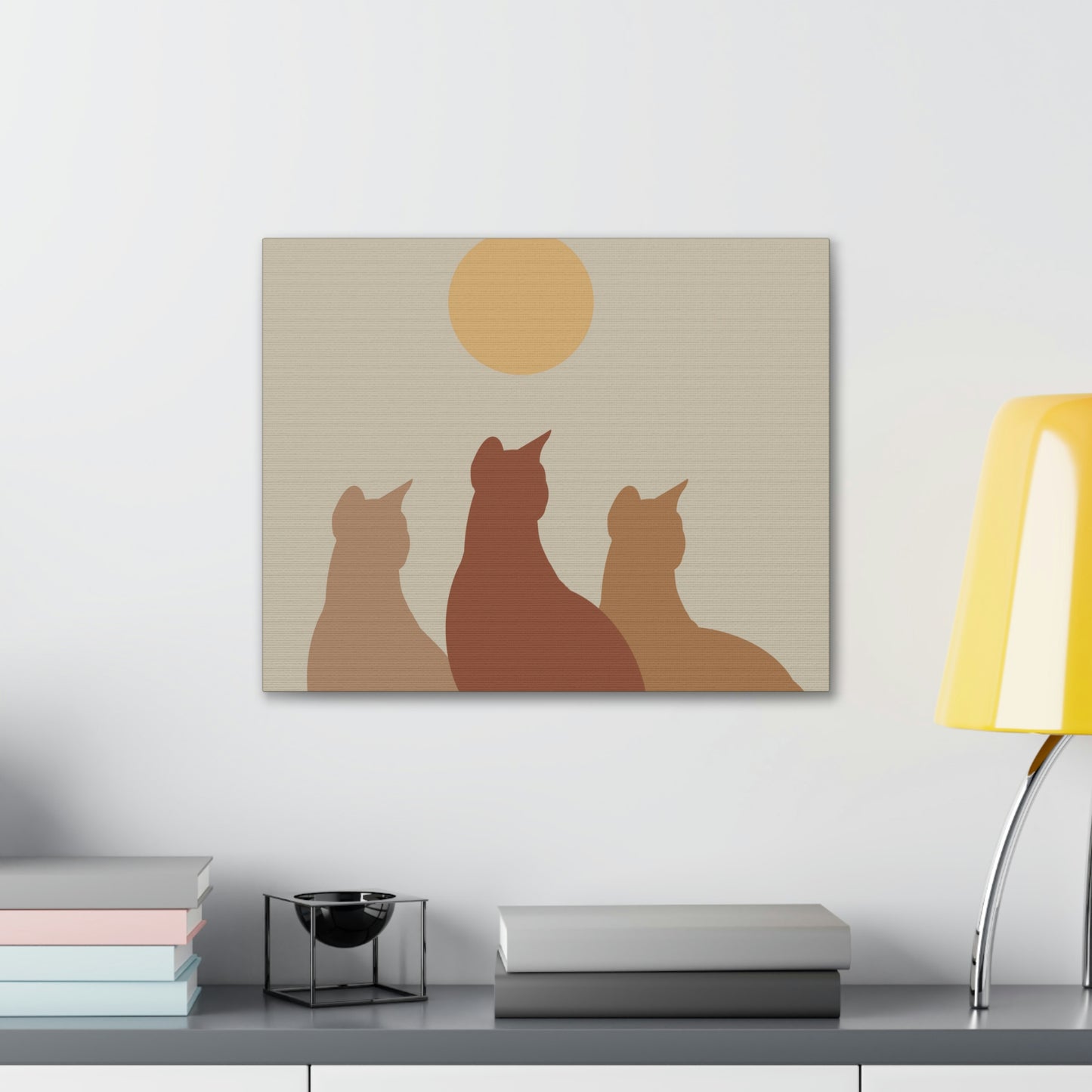 Abstract Boho Cats Relaxed Aesthetic Beige Minimalist Classic Art Canvas Gallery Wraps