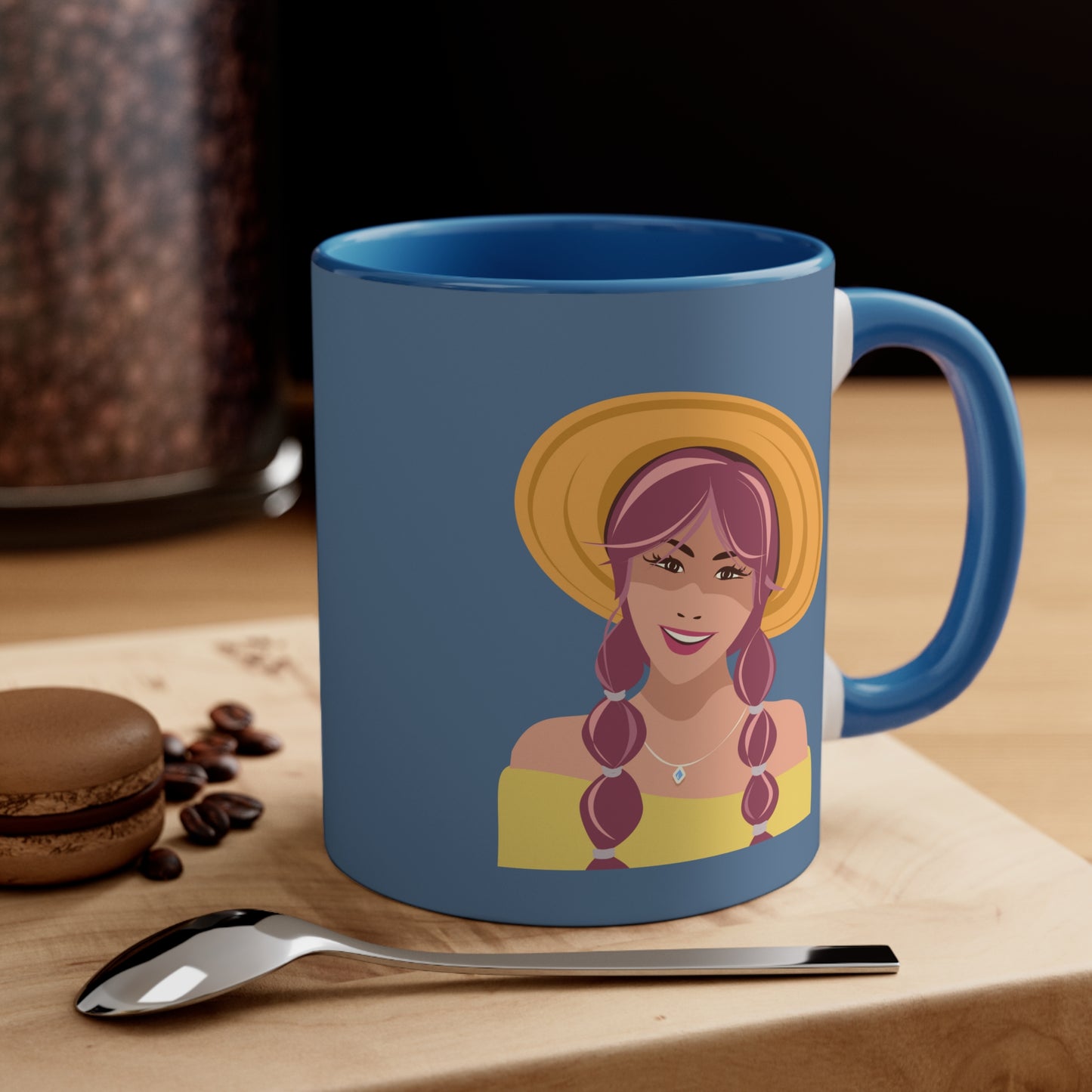 Happy Woman with Rose Hair Aesthetic Art Accent Coffee Mug 11oz