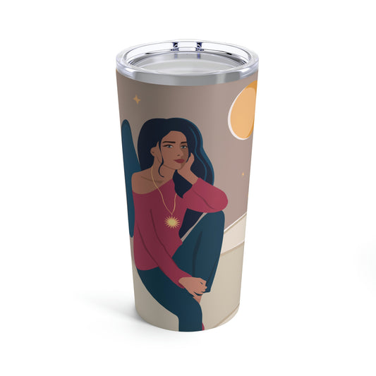 Women Angel Portrait Sitting On Clouds Cartoon Art Stainless Steel Hot or Cold Vacuum Tumbler 20oz