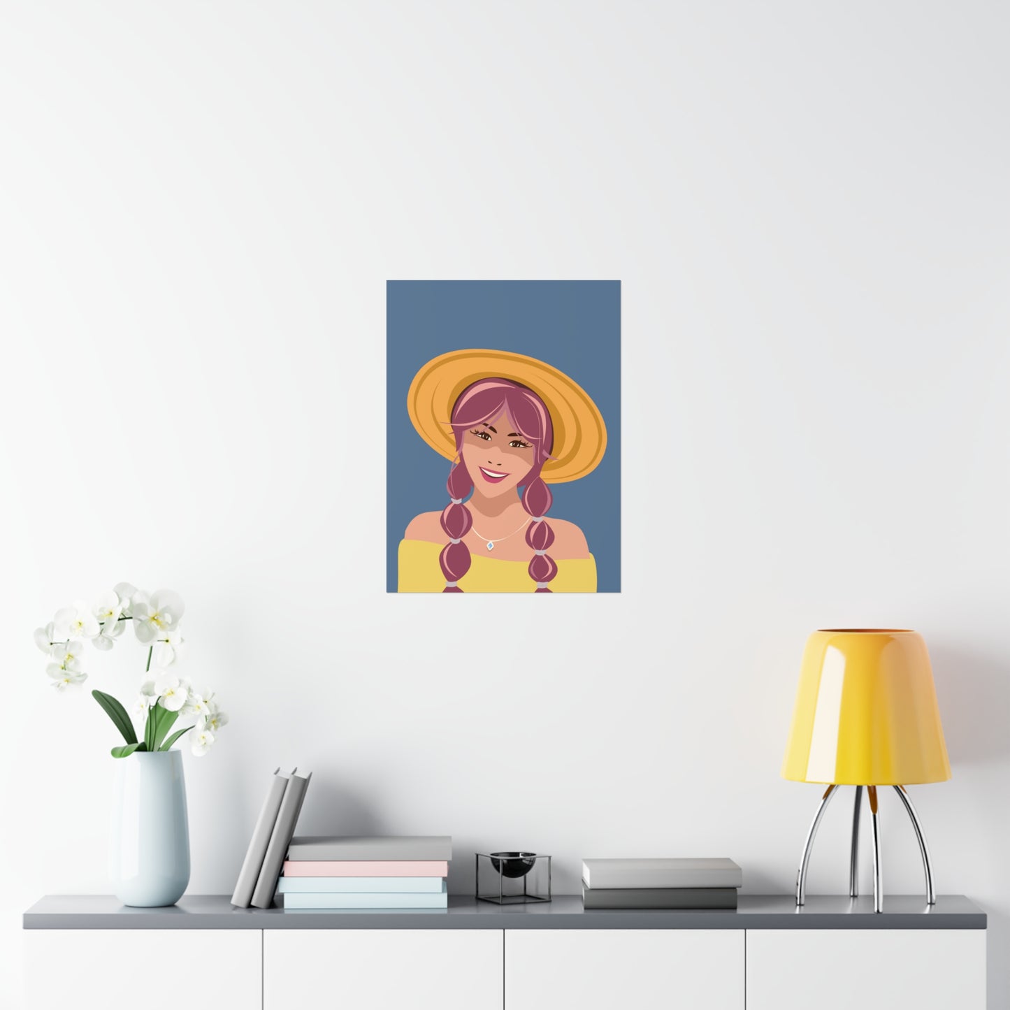 Happy Woman with Rose Hair Aesthetic Art Classic Premium Matte Vertical Posters