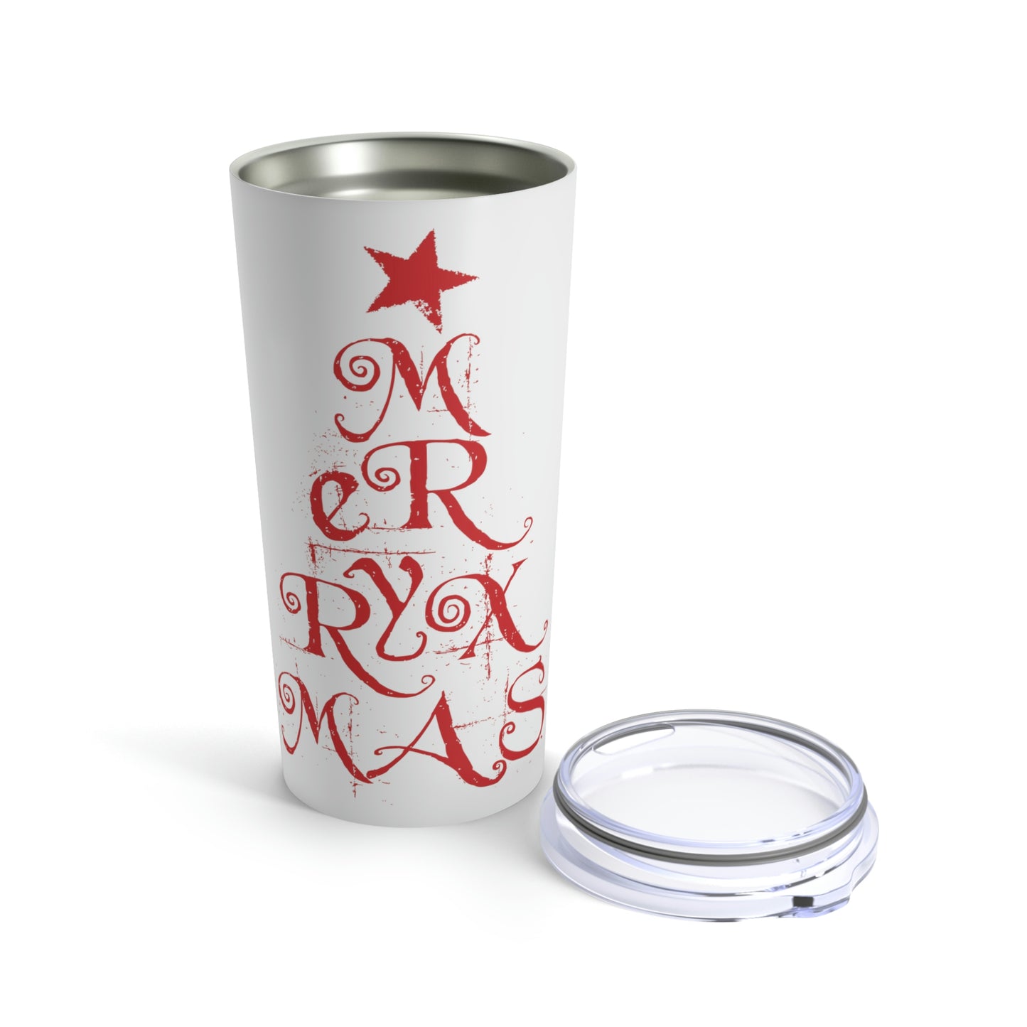 Love Christmas Happy Holidays Minimal Art Сalligraphy Stainless Steel Hot or Cold Vacuum Tumbler 20oz