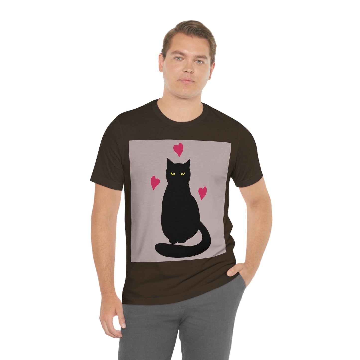 Black Cat with Heart Love Unisex Jersey Short Sleeve T-Shirt