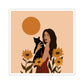 Woman with Black Cat Mininal Sunflowers Aesthetic Art Die-Cut Sticker