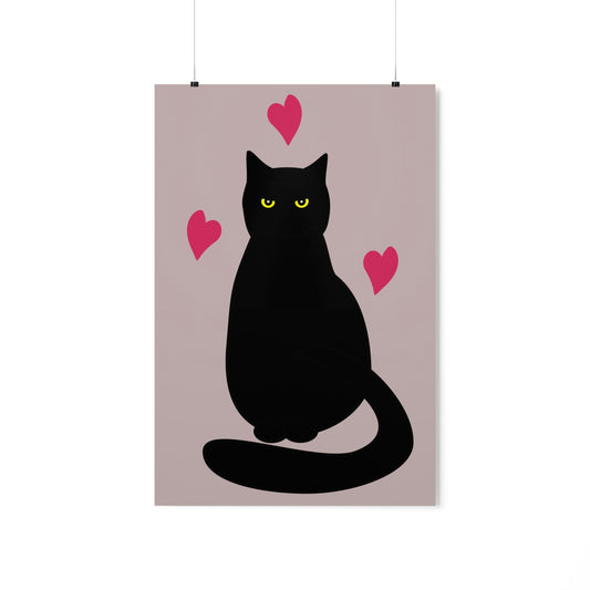 Black Cat with Heart Love Art Premium Matte Vertical Posters