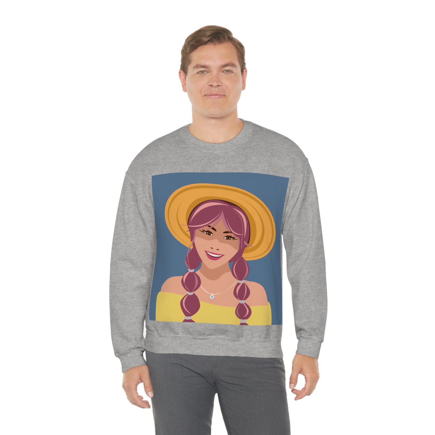 Happy Woman with Rose Hair Aesthetic Art Unisex Heavy Blend™ Crewneck Sweatshirt