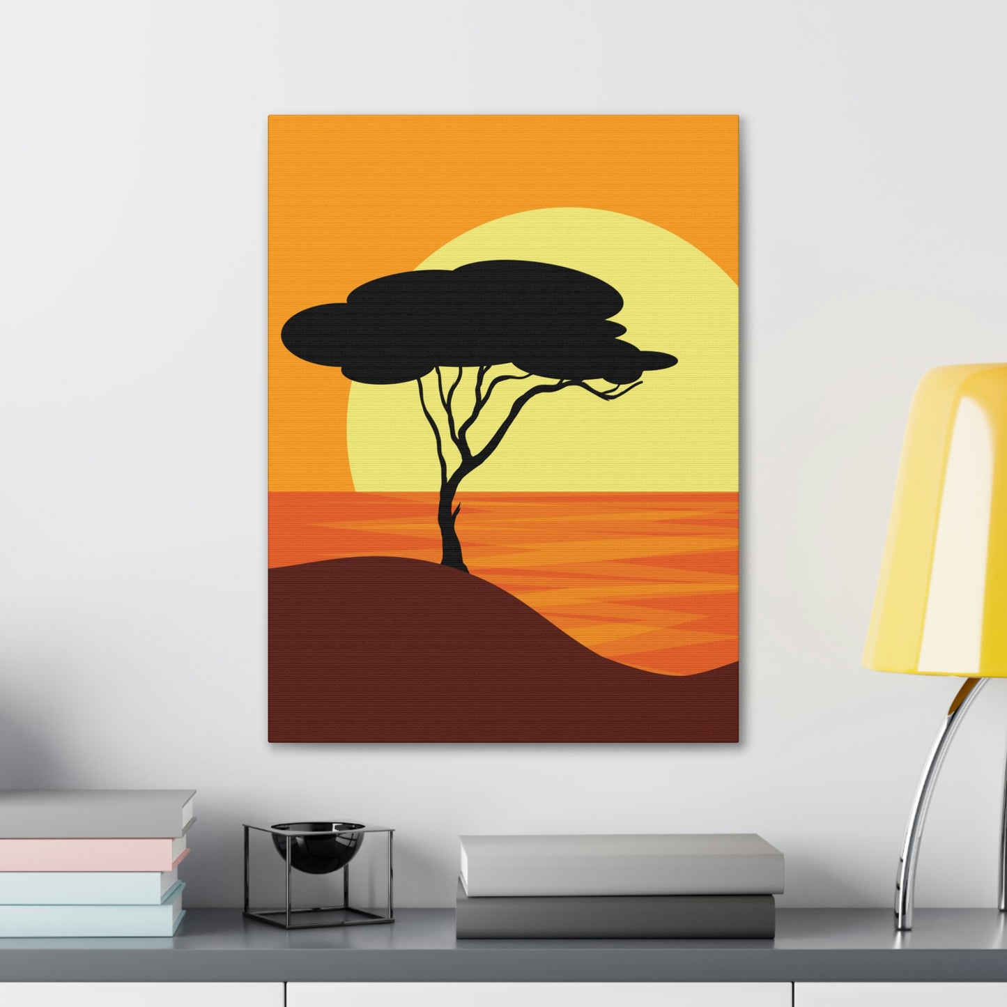 Africa Savanna Sunset Minimal Landscape View Aesthetic Classic Art Canvas Gallery Wraps