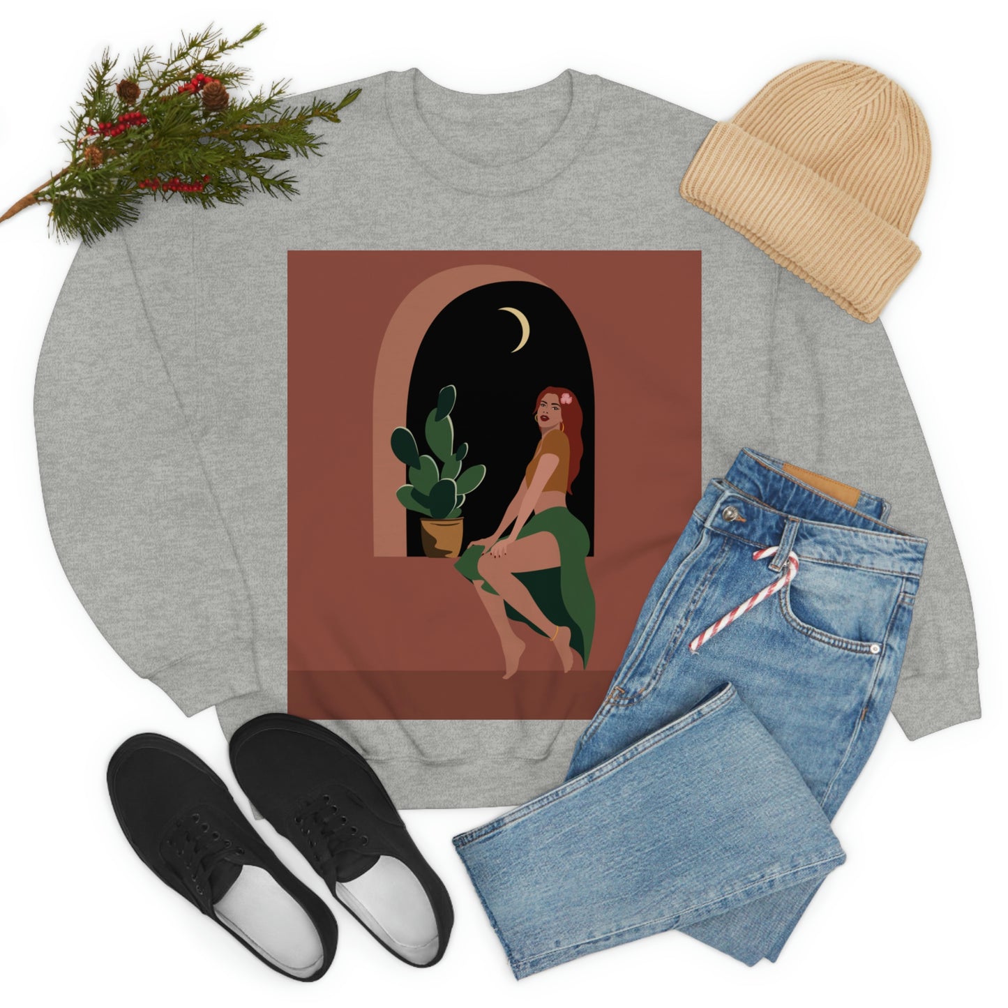 Island Girl Siesta Freen Plant Boho Style Art Unisex Heavy Blend™ Crewneck Sweatshirt